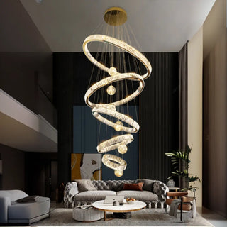 ZOWALA - Ring Ball Crystal Remote Control Tiered Foyer Chandelier Image - 1