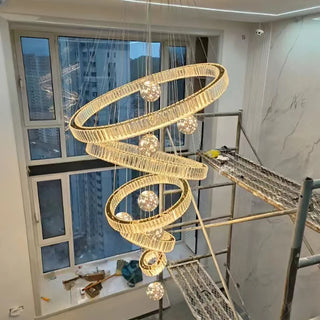 ZOWALA - Ring Ball Crystal Remote Control Tiered Foyer Chandelier Image - 12