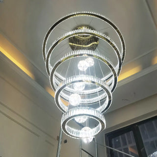 ZOWALA - Ring Ball Crystal Remote Control Tiered Foyer Chandelier Image - 14