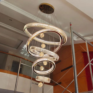 ZOWALA - Ring Ball Crystal Remote Control Tiered Foyer Chandelier Image - 16