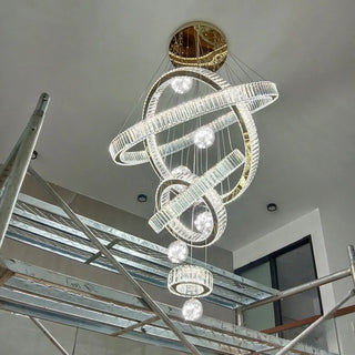 ZOWALA - Ring Ball Crystal Remote Control Tiered Foyer Chandelier Image - 19