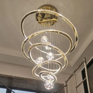 ZOWALA - Ring Ball Crystal Remote Control Tiered Foyer Chandelier Image - 2