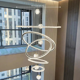 ZOWALA - Ring Ball Crystal Remote Control Tiered Foyer Chandelier Image - 20