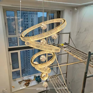 ZOWALA - Ring Ball Crystal Remote Control Tiered Foyer Chandelier Image - 21