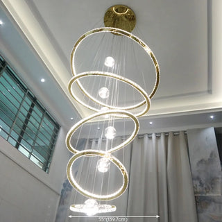 ZOWALA - Ring Ball Crystal Remote Control Tiered Foyer Chandelier Image - 22