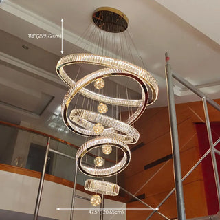 ZOWALA - Ring Ball Crystal Remote Control Tiered Foyer Chandelier Image - 23