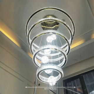 ZOWALA - Ring Ball Crystal Remote Control Tiered Foyer Chandelier #size