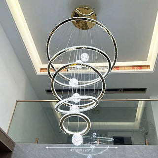 ZOWALA - Ring Ball Crystal Remote Control Tiered Foyer Chandelier Image - 4