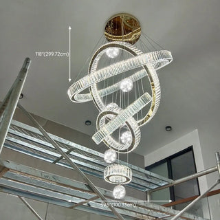 ZOWALA - Ring Ball Crystal Remote Control Tiered Foyer Chandelier Image - 5