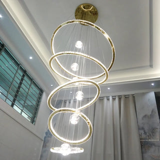 ZOWALA - Ring Ball Crystal Remote Control Tiered Foyer Chandelier Image - 6