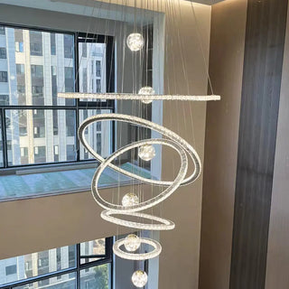 ZOWALA - Ring Ball Crystal Remote Control Tiered Foyer Chandelier Image - 7