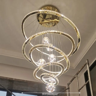 ZOWALA - Ring Ball Crystal Remote Control Tiered Foyer Chandelier Image - 8