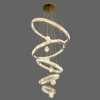 ZOWALA - Ring Ball Crystal Remote Control Tiered Foyer Chandelier Image - 9