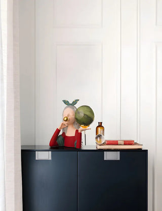 Artistic Girl Statue Spherical Glass Shade Table Lamp Zawala Image - 10