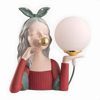 Artistic Girl Statue Spherical Glass Shade Table Lamp Zawala Image - 13