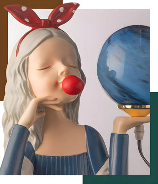 Artistic Girl Statue Spherical Glass Shade Table Lamp Zawala Image - 14
