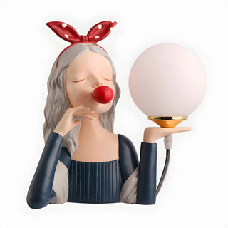 Artistic Girl Statue Spherical Glass Shade Table Lamp Zawala Image - 15