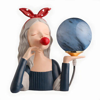 Artistic Girl Statue Spherical Glass Shade Table Lamp Zawala Image - 16