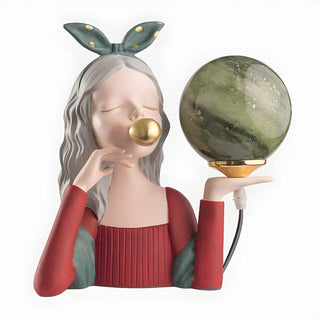 Artistic Girl Statue Spherical Glass Shade Table Lamp Zawala Image - 18