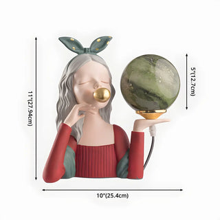 Artistic Girl Statue Spherical Glass Shade Table Lamp Zawala #size