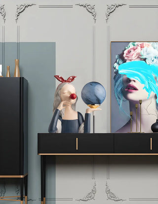 Artistic Girl Statue Spherical Glass Shade Table Lamp Zawala Image - 3