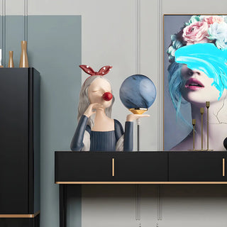 Artistic Girl Statue Spherical Glass Shade Table Lamp Zawala Image - 4