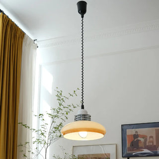 Retro Beige Glass Dome Adjustable Height Pendant Light Zawala Image - 1