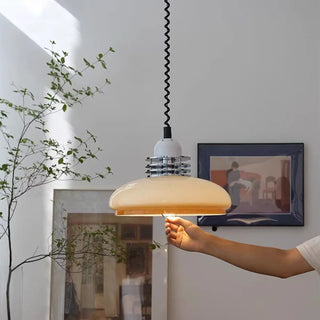 Retro Beige Glass Dome Adjustable Height Pendant Light Zawala Image - 2