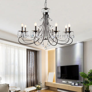 ZOWALA - Retro Candelabra Crystal Living Room Black Large Chandelier Image - 5