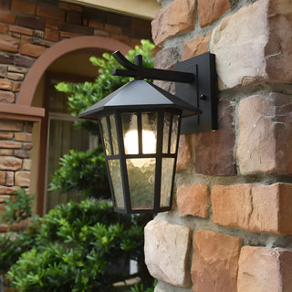 Retro Black Mini Geometric Glass Outdoor Wall Light Image - 2