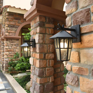 Retro Black Mini Geometric Glass Outdoor Wall Light Image - 3
