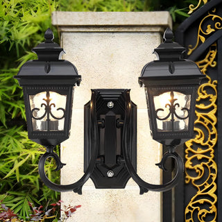Retro Black Double-Head Clear Glass Lantern Wall Light Image - 1