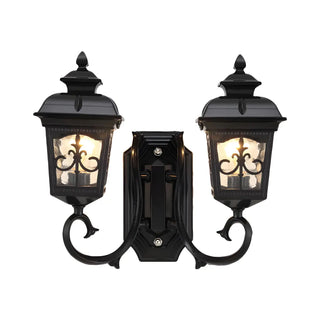 Retro Black Double-Head Clear Glass Lantern Wall Light Image - 2
