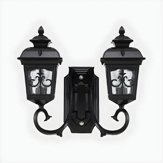 Retro Black Double-Head Clear Glass Lantern Wall Light Image - 3