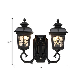 Retro Black Double-Head Clear Glass Lantern Wall Light #size