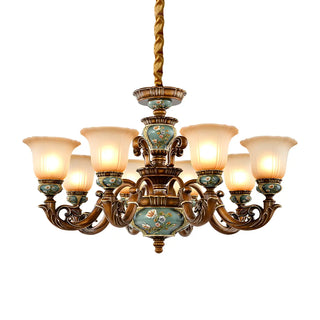ZOWALA - European Antique Brass Flower Glass Ceramic Chandelier Image - 4