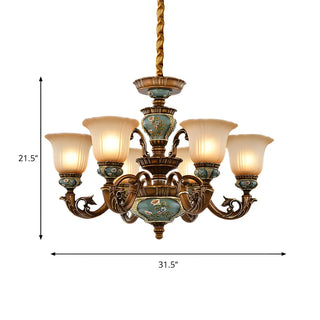 ZOWALA - European Antique Brass Flower Glass Ceramic Chandelier #size