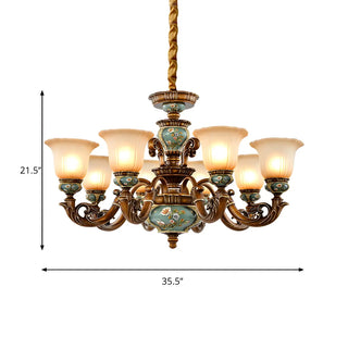ZOWALA - European Antique Brass Flower Glass Ceramic Chandelier Image - 9