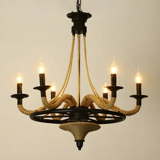 ZOWALA - Retro Rope Black Cone 8-Light Chandelier Image - 11