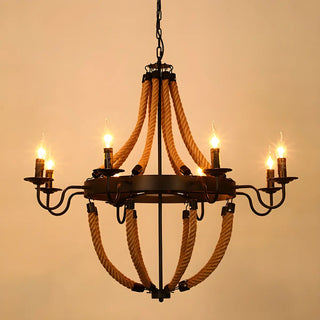 ZOWALA - Retro Rope Black Cone 8-Light Chandelier Image - 3