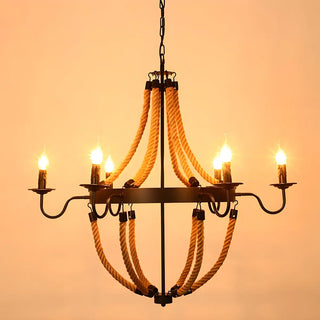 ZOWALA - Retro Rope Black Cone 8-Light Chandelier Image - 4