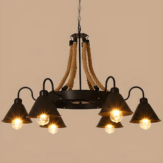 ZOWALA - Retro Rope Black Cone 8-Light Chandelier Image - 5