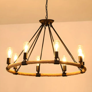 ZOWALA - Retro Rope Black Cone 8-Light Chandelier Image - 6
