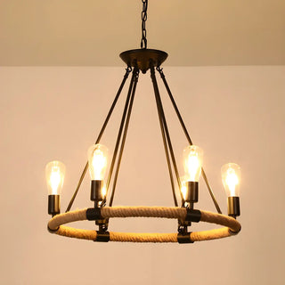 ZOWALA - Retro Rope Black Cone 8-Light Chandelier Image - 7