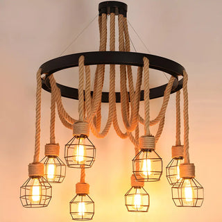 ZOWALA - Retro Rope Black Cone 8-Light Chandelier Image - 8