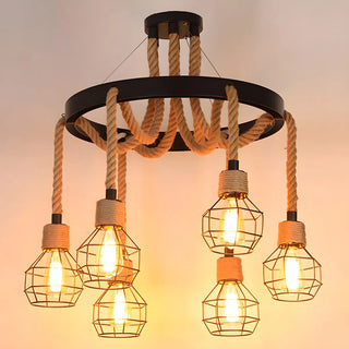 ZOWALA - Retro Rope Black Cone 8-Light Chandelier Image - 9