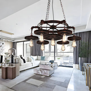 ZOWALA - Living Room Gear Metal Rust Large Edison Bulb Chandelier Image - 2