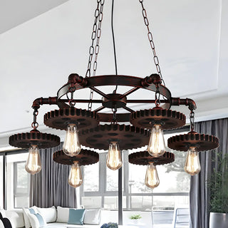 ZOWALA - Living Room Gear Metal Rust Large Edison Bulb Chandelier Image - 3