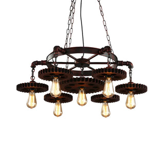 ZOWALA - Living Room Gear Metal Rust Large Edison Bulb Chandelier Image - 4