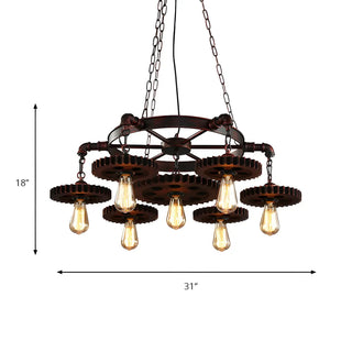 ZOWALA - Living Room Gear Metal Rust Large Edison Bulb Chandelier #size